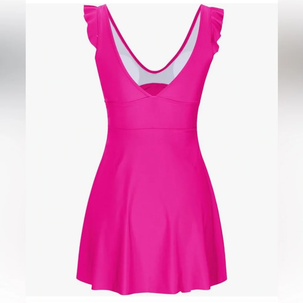 Womens V Neck One Piece Swimsuit Tummy Control Wrap Push Up Swimdress - Picture 3 of 9